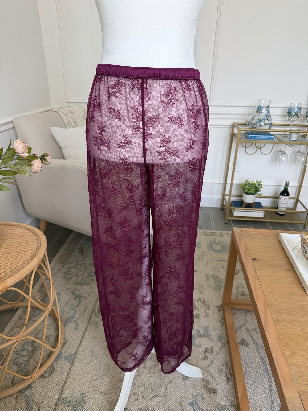 Victoria's Secret Sheer Lace Cover-Up Pants Burgundy Resort Lingerie M - Picture 5 of 13